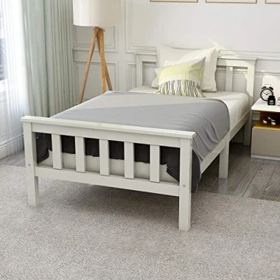 Image of Merax 3ft Single Bed, Space saving and Elegant, 13 Thickened Slats, Solid Wooden Bed Frame with Headboard Footboard for Adults, Kids Teenagers, 90x190cm, White