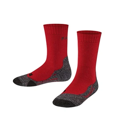 Image of FALKE Unisex Kids TK2 K SO Wool Thick Anti Blister 1 Pair Hiking Socks, Red (Fire 8150), 6 8.5