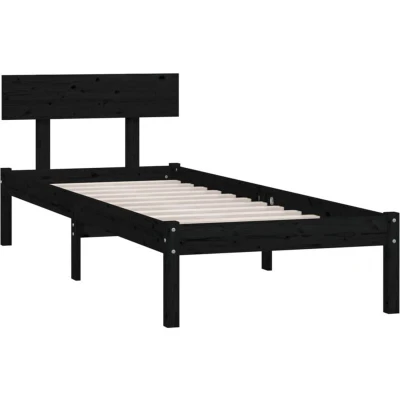 Image of vidaXL Bed Frame without Mattress Black Solid Wood Pine Single