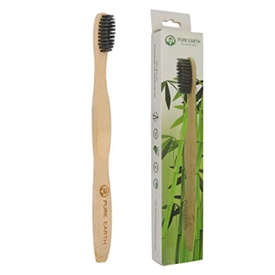 Image of Charcoal Bamboo Toothbrushes for Adults Sustainable Eco Friendly Toothbrush with Soft Bristles Natural Biodegradable Handle (Pack of 1 in Charcoal) by Pure Earth Essentials