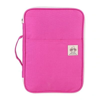 Image of A4 Document Bag, Multi Functional File Folder Portfolio Organizer Ipads Notebook Pens Documents Zippered Case for Travel and Office[Rose Red]