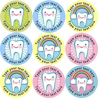 Image of 144 Personalised Happy Teeth 30mm Reward Stickers for Dentist, Parents, Teachers