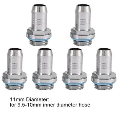 Image of Bewinner 6 PCS Barb Fittings,Stainless Steel PC Water Cooling Two Touch Fitting,G1/4 Thread Connector for Tube (11mm)