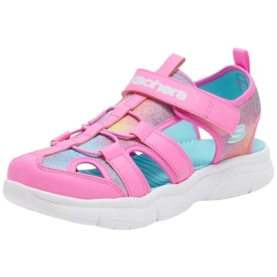 Image of Skechers FLEX Splash Walking sandals for kids, Size: 1.5, Hot pink/multicolored Textile/synthetics