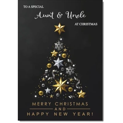 Image of doodlecards Aunt &amp; Uncle Christmas Card Black Abstract Tree Medium Size with Plain Envelope