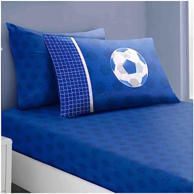 Image of GC GAVENO CAVAILIA Luxury Kids Single Bed Sheet Fitted, Premium Polycotton Reversible Football Bedding For Boys &amp; Girls, Blue