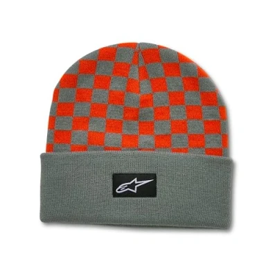 Image of Alpinestars Men&#039;s Checkered Cuff Beanie Hat, Green/Orange, One Size