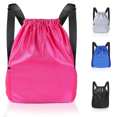 Image of Lychico Waterproof Drawstring Bags, Swim PE Backpack Bag for Men &amp; Women, Sports Gym, Travel, Swimming, Beach, Large Daypack, Black