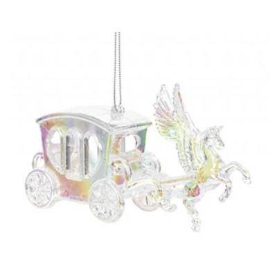 Image of Iridescent Shimmer Pegasus and Carriage Hanging Christmas Decoration Magical Fairy Tale Themed Xmas Tree Pendant