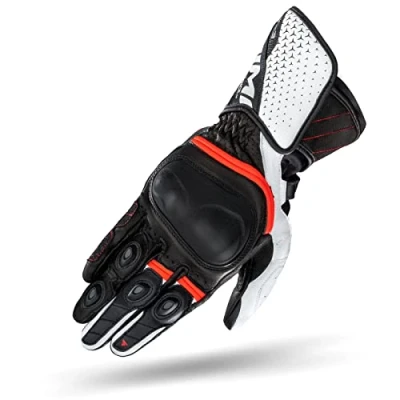 Image of SHIMA ST 3 Motrocycle Gloves for Men Touchscreen Summer Sport Leather Biker Riding with Carbon Knuckle Protector, Palm and Finger Sliders, Reinforced (White/Red, S)