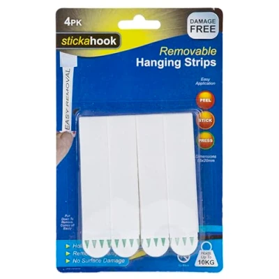 Image of Quickdraw Strong Hanging Strips 10kg Load Capacity for Mounting Picture Photo Canvas Frames Removable &amp; Damage Free (1 Pack 4 Strips)
