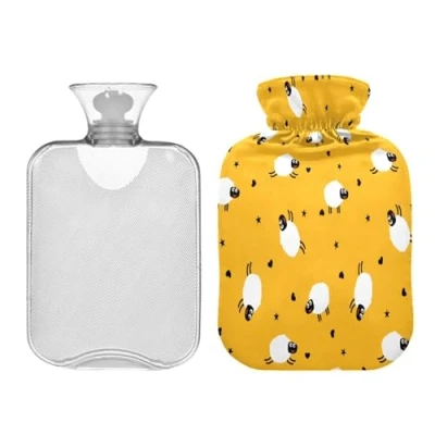 Image of Ewusp Cute Sheep Hot Water Bottle with Cover, 2L Bag for Neck Shoulder Pain Relief, Menstrual Cramps, Hand Feet Warmer, Compress and Cold Therapy