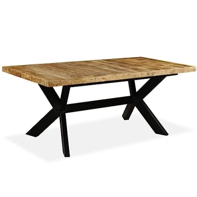 Image of vidaXL Dining Table Handmade Industrial Design Restaurant Kitchen Living Room Meal End Couch Stand Home Furniture Solid Mango Wood Steel Cross