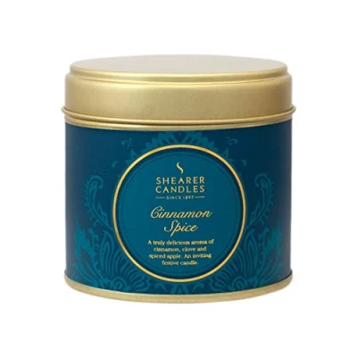 Image of Shearer Candles Cinnamon Spice Large Scented Gold Tin Candle Teal