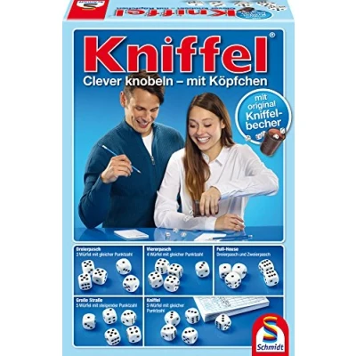 Image of Schmidt Spiele 49030 &quot;Yatzy&quot; Family Game with Leather Cube Cups