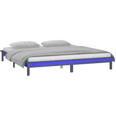 Image of vidaXL LED Bed Frame without Mattress Grey 120x190 cm Small Double Solid Wood