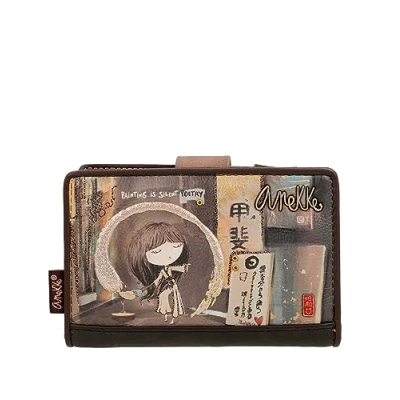 Image of Anekke Women&#039;s Medium Wallet RFID Protection Leatherette with Zip Closure and Shoen Tab Accessories Measures 14x10x2cm, multicoloured, One size