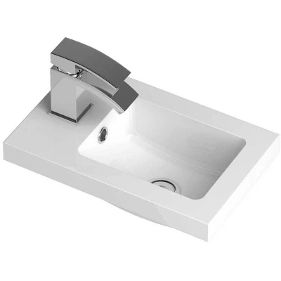 Image of Hudson Reed PMB301 Fusion Modern Bathroom Rectangular 400mm Compact Polymarble Basin, 255mm x 403mm 135mm, White