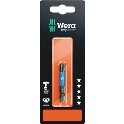 Image of Wera 840/4 Impaktor Insert Bit Hex Plus 6mm x 50mm Carded