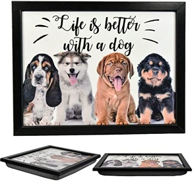 Image of Large Wooden Soft Padded Cushioned Bean Bag Lap Dinner Laptop Food TV Tray (Dogs)