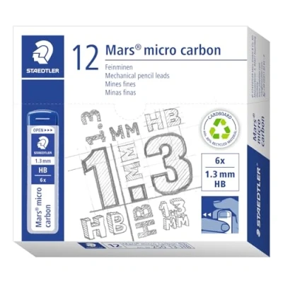 Image of STAEDTLER 250 13 HB Mars Micro Refill Leads for Mechanical Pencils HB, 1.3mm (Box of 12 x Tubes 6 Leads)