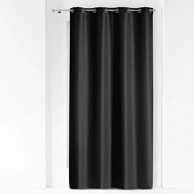Image of DOUCEUR D&#039;INTERIEUR Curtain Rings Metal 140X280 Plain Polyester Essentiel Noir, Ceramic, Black, 140L X 280H cm (1 Panneaux)