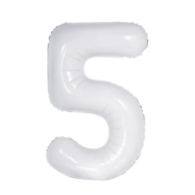 Image of White Number 5 Foil Balloon, 101cm (2 pack)