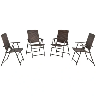 Image of Outsunny 4pcs Rattan Chair Garden Furniture Wicker Foldable Steel Frame for Poolside