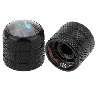 Image of Musiclily Pro Metric Size 18 Splines Push on Abalone Top Dome Knobs for Telecaster Electric Guitar or Bass, Black (Set of 2)