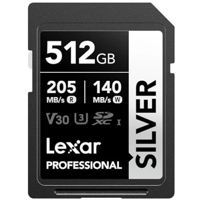 Image of Lexar 512GB SD Card SILVER, Up to 205MB/s Read, 140MB/s Write, SDXC UHS I Memory Card, Class 10, U3, V30, for Professional Photographers, Videographers, Enthusiasts