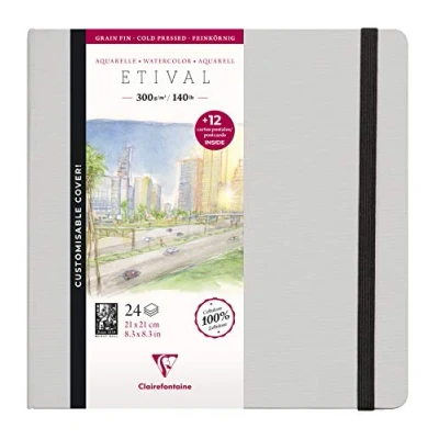 Image of Clairefontaine Ref 975447C Etival Cold Pressed Sewn Watercolour Painting &amp; Drawing Book (24 Sheets of Paper) 21 x 21cm 300gsm Cellulose Art Paper