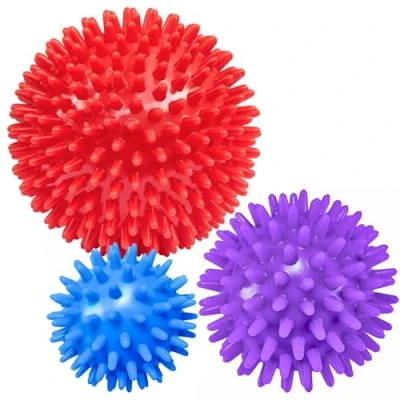 Image of Beenax Spiky Massage Balls (Set of 3) 6cm, 8cm, 10cm Plantar Fasciitis, Trigger Point, Deep Tissue, Myofascial Release, Stress Ball, Yoga Pilates Exercise, Rehab, Physio