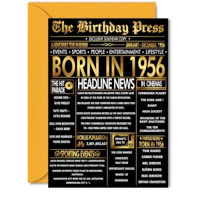 Image of Gold 69th Birthday Card for Men Women Black &amp; Golden Newspaper Born in 1956 Happy 69 Cards Sister Husband Wife Nan Grandma Cousin, 5x7 Inch Bday Greeting