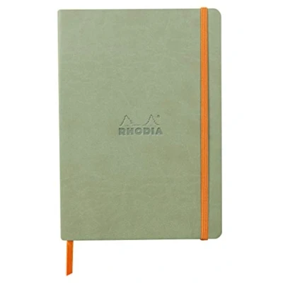 Image of RHODIA 117375C Celadon Soft Notebook A5 Lined 160 pages Ivory Clairefontaine Paper 90 g/m Bookmark, Elastic Closure Faux Leather Cover Rhodiarama Collection