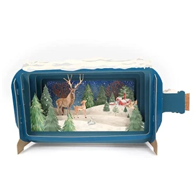 Image of Message In A Bottle Christmas Reindeers Pop Up Card By Alljoy Cards XMIB059