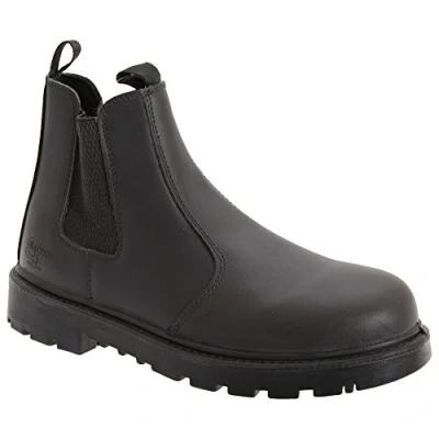 Image of Unisex Black Leather Safety Dealer Boot Grinder, Leather, 11 UK