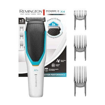 Image of Remington Professional X4 Hair Trimmer (3 Adjustable Attachment Combs 3 35 mm, Japanese Stainless Steel Blades, Mains/Battery Operated) Trimmer, Power X Series HC4000