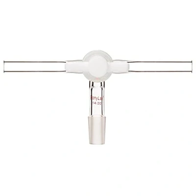 Image of stonylab Glass Vacuum Flow Control Adapter, Borosilicate T Shape Inlet Adapter with 14/20 Inner Joint, Dual Hose Connections and PTFE Stopcock