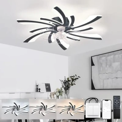 Image of KeLuKes Modern Ceiling Fans with Lights and Remote 78cm Lamps Silent Dc 6 Speed Dimmable Reversible Winter/Summer Led Fan Light for Bedroom Lounge Living Room,Black