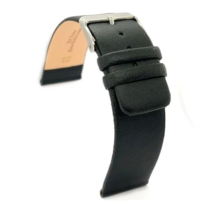 Image of diloy Leather watch strap no stitching flat smooth watchband 18mm 20mm 22mm 24mm 26mm 28mm 30mm Ref 327 Black