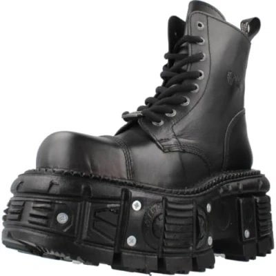 Image of New Rock Unisex Black Leather Combat Platform Boots TANK083 C1 Size EU 36