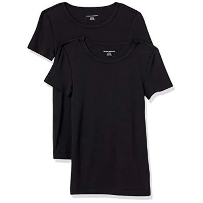 Image of Amazon Essentials Women&#039;s Slim Fit Short Sleeve Crewneck T Shirt, Pack of 2, Black, S