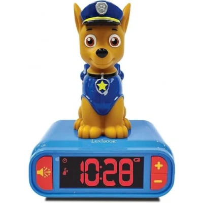 Image of LEXIBOOK Paw Patrol Digital Alarm Night Light Snooze Function Dog Sound Effects Luminous Clock with Chase, Blue/Red