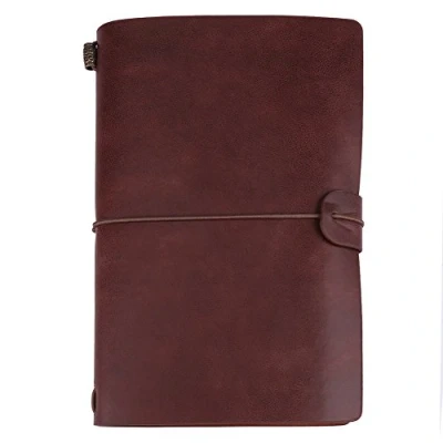 Image of HEEPDD Travel Journal, 5 Colors PU Leather Journal Retro Classic Personalized with Refillable Diary Notebook for Men and Women (Dark Brown)