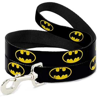 Image of Dog Leash Batman Shield Black Yellow 6 Feet Long 1.5 Inch Wide