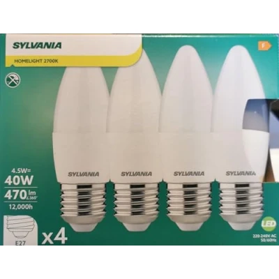 Image of SYLVANIA 4 x Pack 4.5w = 40w ES E27 Screw Cap LED Opal Candles
