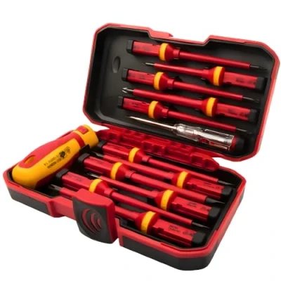 Image of Tolsen 13pcs VDE Insulated Electricians Screwdriver Set with Rubber Handle in Hard Case Interchangeable Magnetic Tips 1000V Ideal for Electrical, Home and DIY Projects
