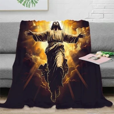 Image of EVMILA Jesus Throw Bedding Blanket 3D Printed Gifts Soft Cozy Lightweight Fluffy Plush for Kids Teens Adults Boys Girls All Season Couch Sofa 50x60inch(127x152cm)