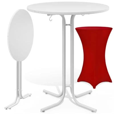 Image of CASARIA® Round Bar Table with Slip Cover 110 High 70cm Diameter Foldable &amp; Easy To Transport Powder Coated Metal Stable Bistro Party Weatherproof White Red