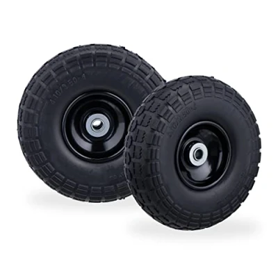 Image of Relaxdays Set of 8 Wheelbarrow Tyres, Puncture Proof Solid Rubber, 4.1/3.5 4&quot;, 16 mm Axle, Spare Wheel, Black